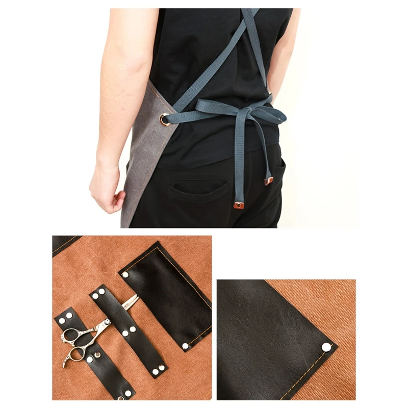 

Cotton Canvas Cross Back Adjustable Apron with Pockets Kitchen Cooking Baking Bi
