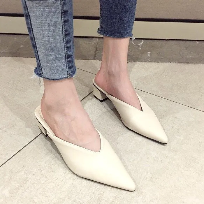 

Spring Summer Female Fashion Slipper Women Pointed Toe Slipper Women's Square 5cm Heels Outsides Ladies Slides Beach Shoes