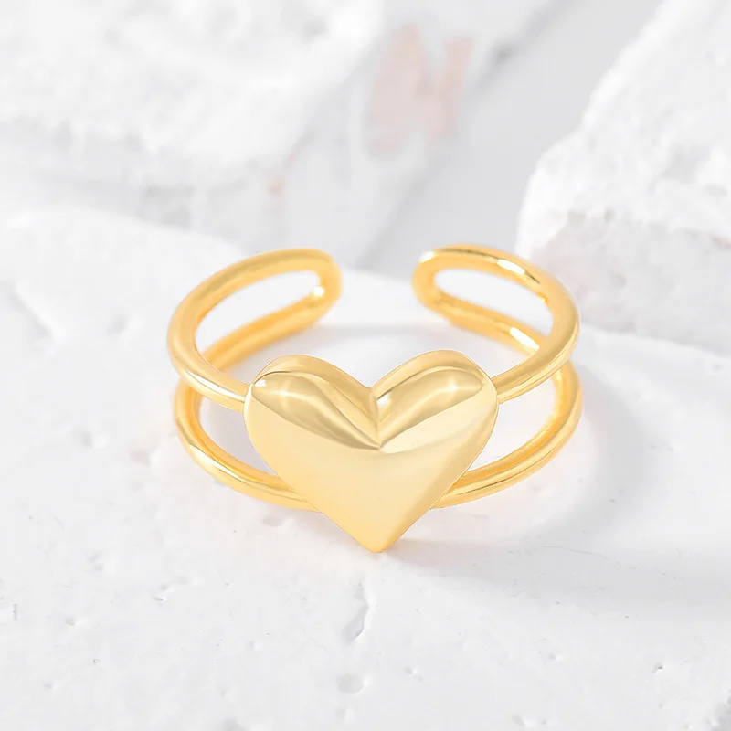 

Rings 925 Sterling Silver For Women Luster Heart-Shaped Gold Love Opening Ring Anillo De Plata De Ley 925 Mujer Jewelry