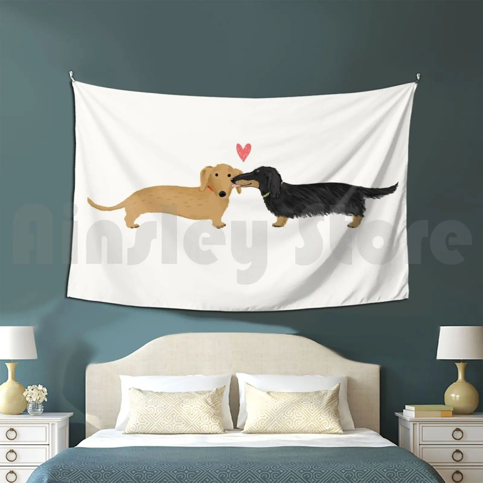 

Dachshunds Love Customized Tapestry Dachshund Dog Pets Animals Kiss Valentine Love I Love You Cute Doxie