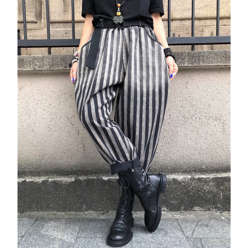 Женские джинсы в полоску Max LuLu свободные винтажные шаровары стиле панк