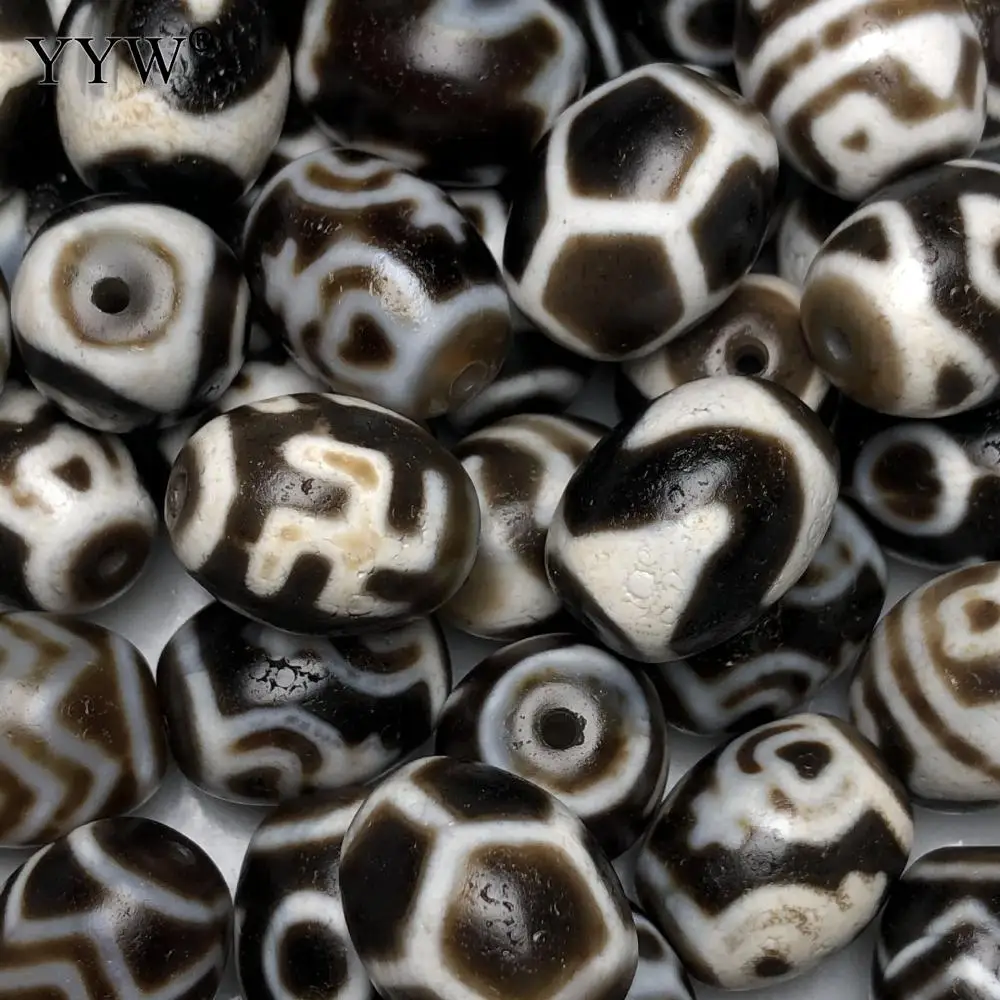

20PCs 28mm Tibet Dzi Agates Oval Beads Black Agates Stone Beads Large Variety of Patterns Jewelry Making Beads Accessories