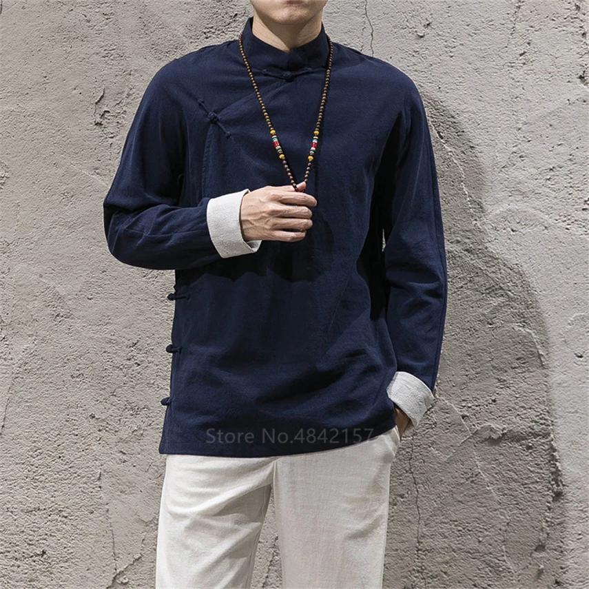 Рубашка ханьфу Мужская в китайском стиле традиционный хлопково льняной костюм