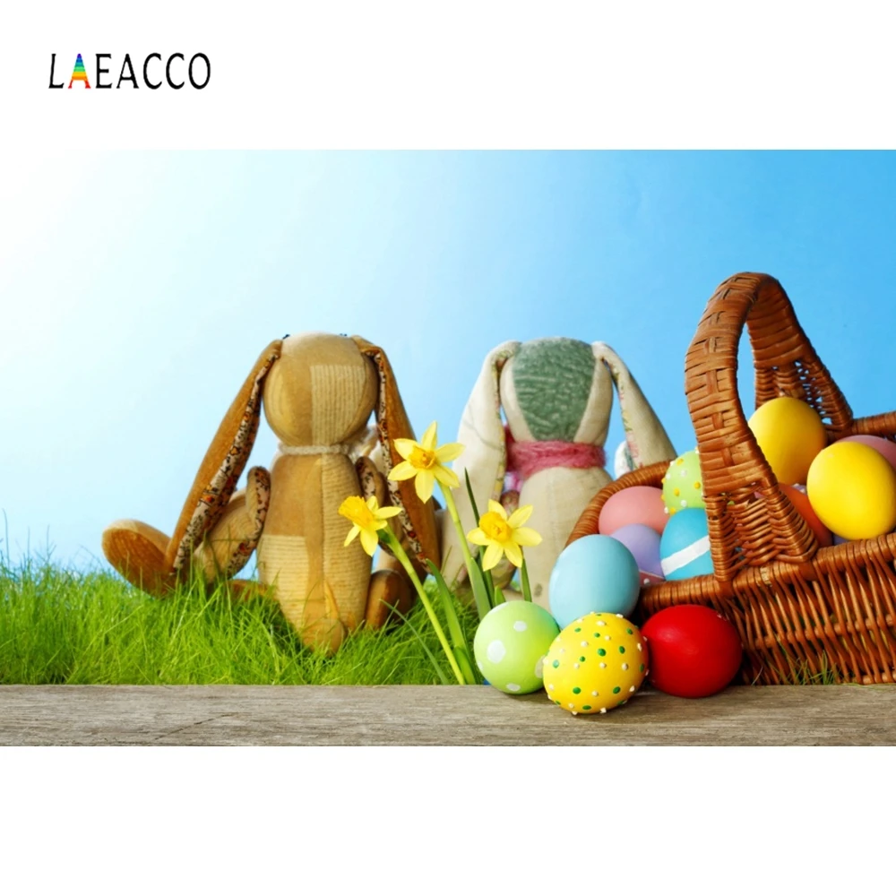 Laeacco Пасхальные яйца Кролик Поляна Вечеринка для малышей Фон для фотографии, настраиваемый фотографический фон для фотостудии.