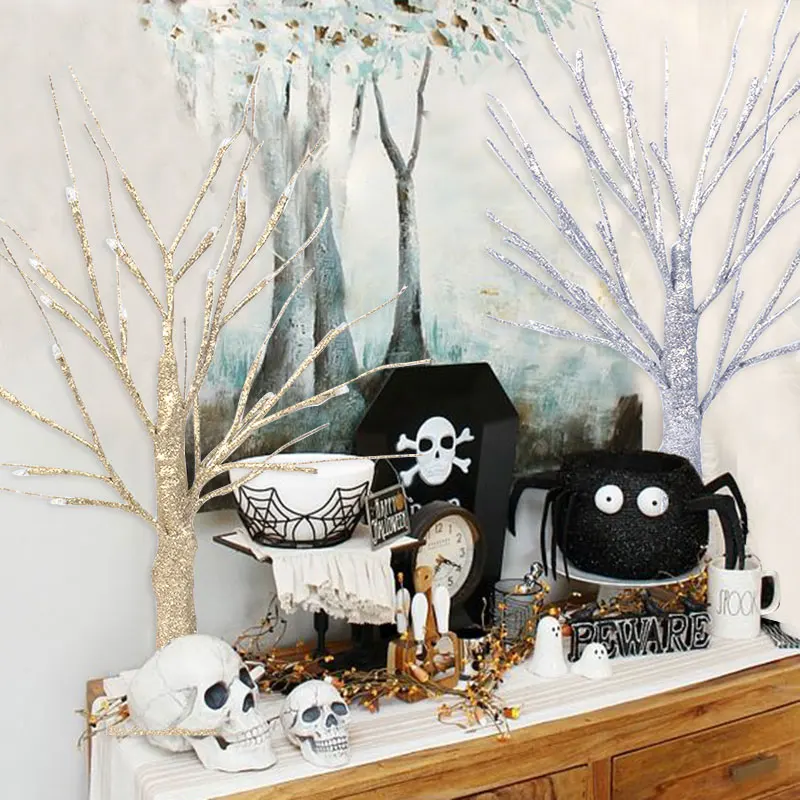 

Happy Halloween Decor Led Birch Light Tree Tabletop Ornament Tree Event Party Supplies Christmas Halloween Decorations For Home