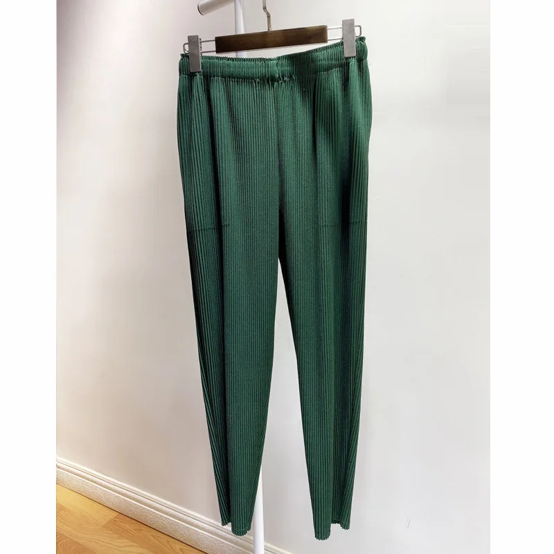 Plus Size Pants For Women Autumn New Elastic Miyake pleated Thick Solid Color Casual Pencil Ankle Length | Женская одежда