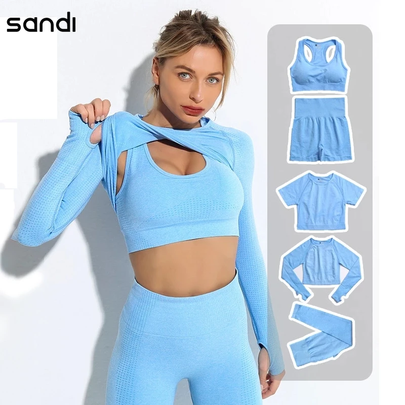 

2/3Pcs Women Vital Seamless Yoga Sets Gym Sports Set Tracksuit Long Sleeve Crop Top Sports Bra Seamless Hight Waist Leggings