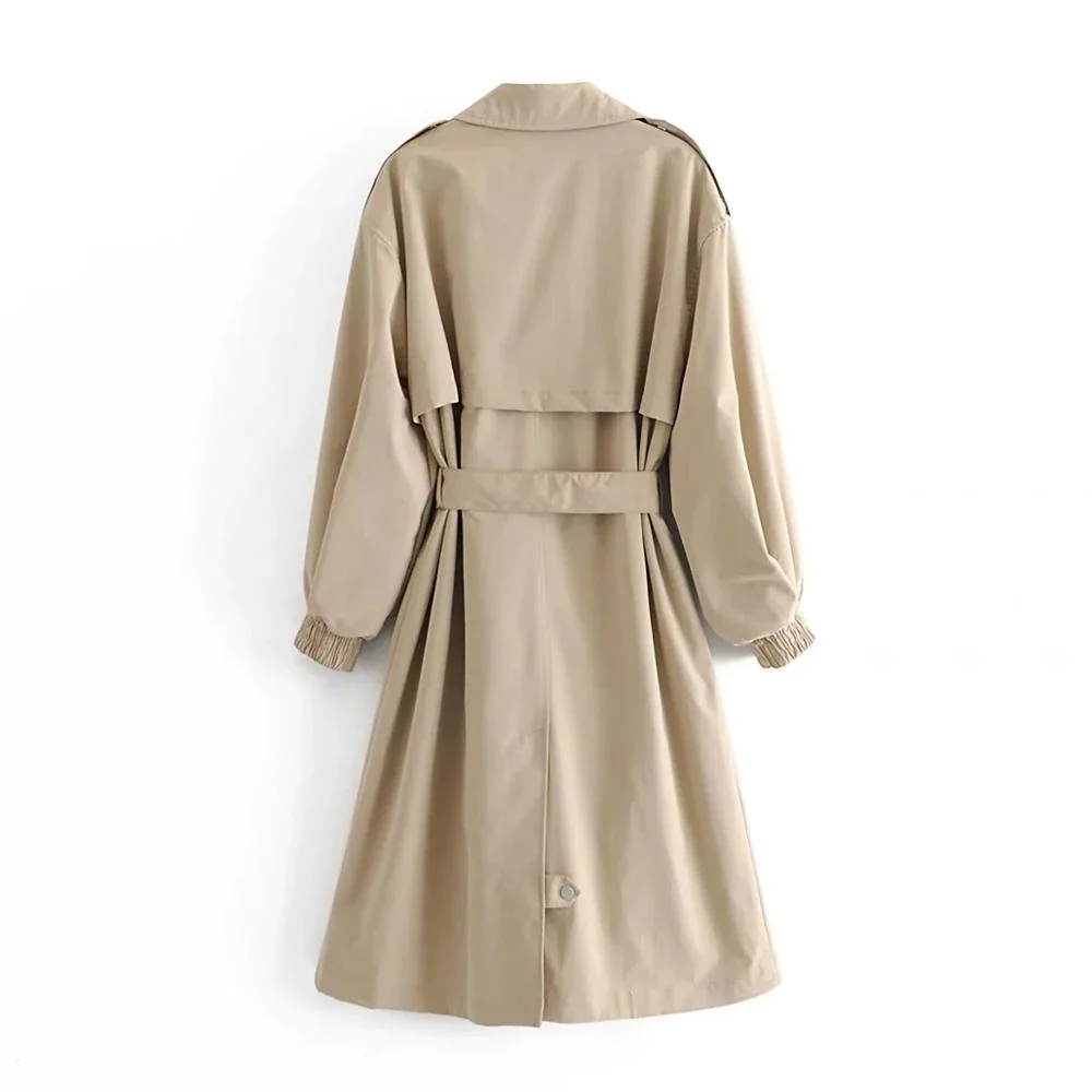 

Women 2021 Fashion With Belt Double Breasted Trench Coat Vintage Long Sleeve Pockets Female Outerwear Chic Overcoat