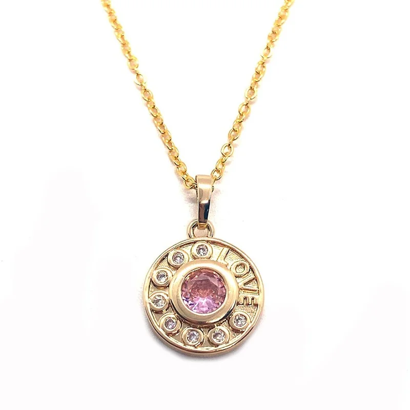

Women Necklace Pendant Rhinestone LOVE Character Metal Round Crystal Pendant Accessories Fashion Glamour Jewelry