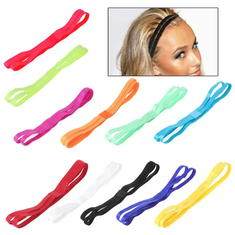 

Sport Hair Band Elastic Anti Slip Double Bands Yoga Exercise Women Accessories 448D