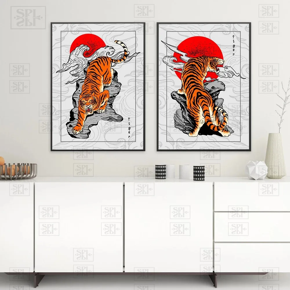 

Японский Тигр Татуировка холст постер абстрактный винтажный принт картинки для гостиной спальни исследование живопись Настенная живопись...