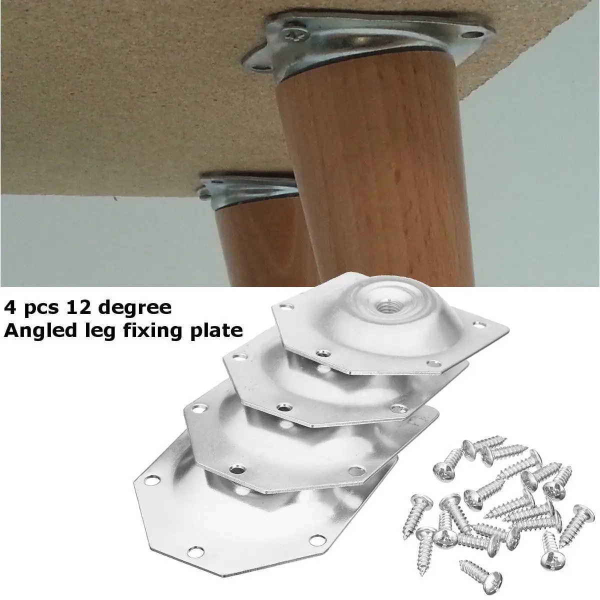 

4Pcs Slope Table Feet Fixing Plate 6 Angled Sofa Legs Mounting Bracket Set With Screws Furniture Hardware Corner Brackets