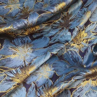 blue metallic gold fringe flower jacquard fabric for dressdiy wedding yarn dyed fabric for womens coat dress damask brocade