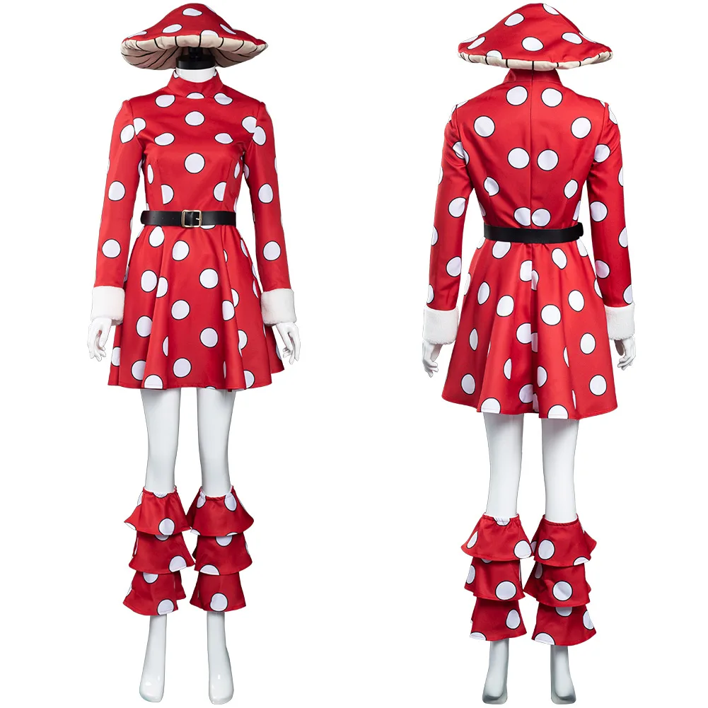 

Adult Women Boku no My Hero Academia S5 Kinoko Komori Cosplay Costume Red Dress Outfits Halloween Carnival Suit