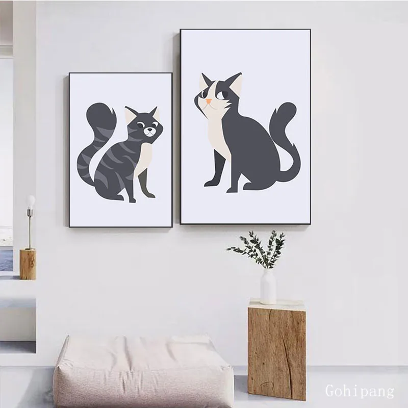 Мультяшная черная желтая ведьма кот кошка Картина на холсте постер и печать