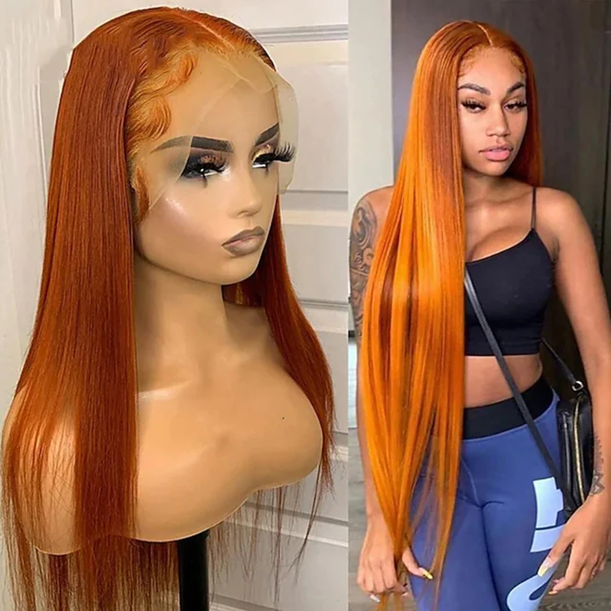 

150% 13x4 Lace Straight Colored Lace Front Wig Curly Ginger Orange Human Hair Costume Wigs