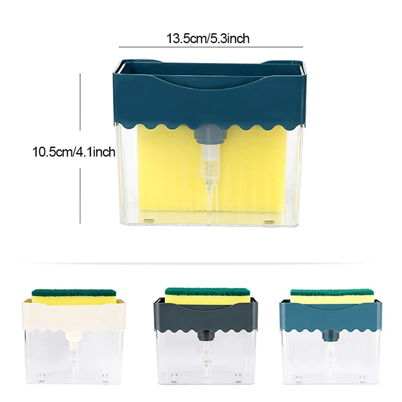 

2-in-1 Soap Pump Dispenser with Sponge Holder New Creative Kitchen Manual Press Liquid Soap Dispenser Kitchen Cleaner Tool