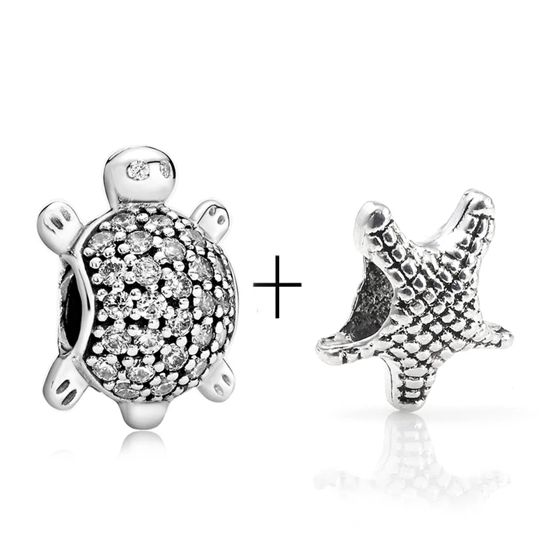 

2Pcs/Lot Ocean Shape Silver Color Fish Shell Tortoise Charms DIY Fine Beads Fit Original Brand Charm Bracelet Jewelry Making