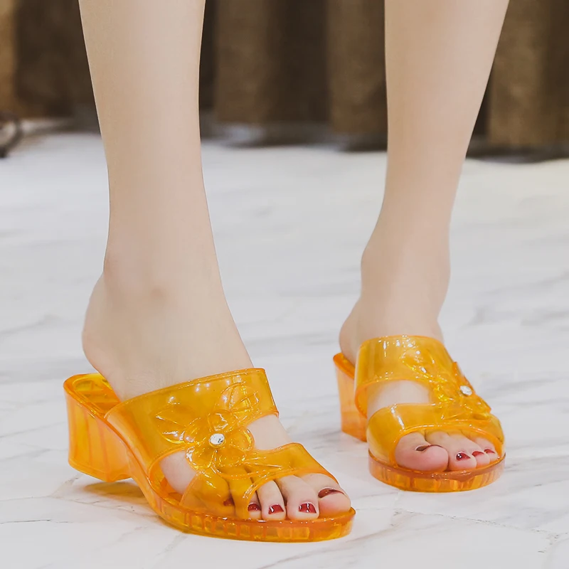Сандалии-желе женские с открытым носком пляжные шлепанцы на танкетке