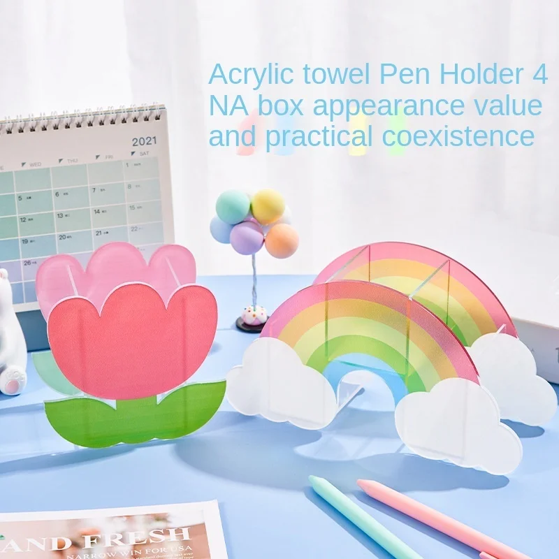 

Large Kawaii Pen Holder Acrylic Rainbow Organizer Multifunctional Desktop Ornaments Makeup Brush Simple Modern Pen Holder