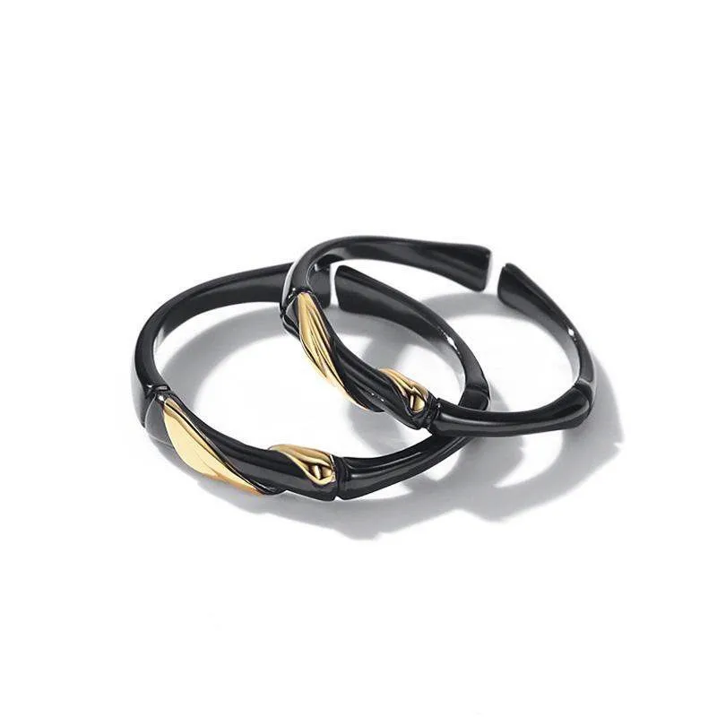 Креативное кольцо с черными чернилами из бамбука золотые кольца листьями для