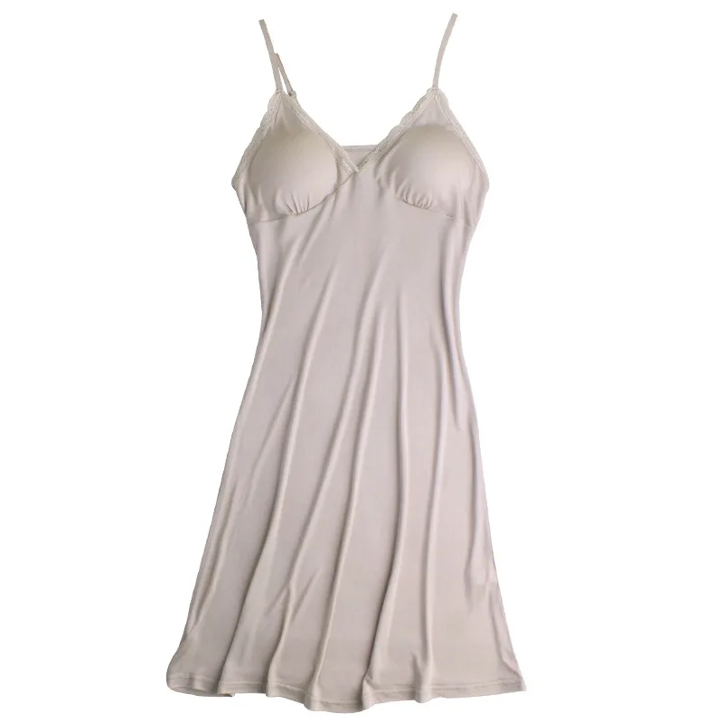 LYun Весенняя новая шелковая ночная рубашка на бретелях для женщин с нагрудной