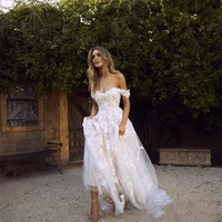 elegant off the shoulder beach wedding dresses with 3d floral applique 2022 tulle custom gown vestido de novia