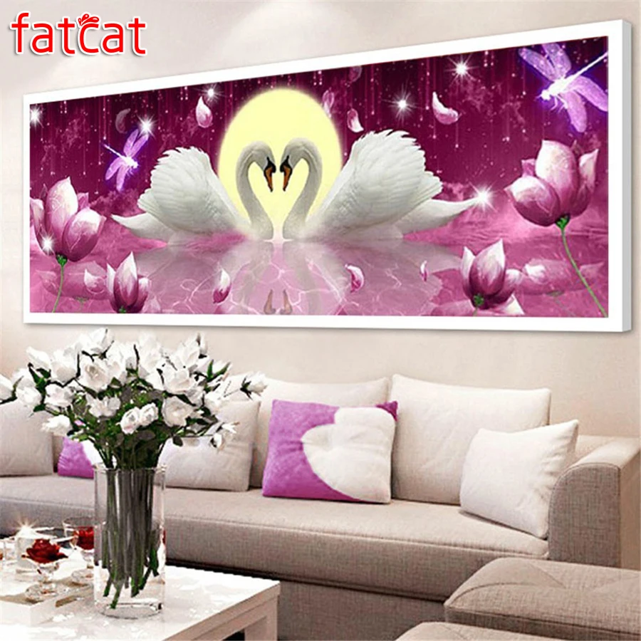 

FATCAT Large Diy Diamond Painting Fantasy couple swan Full square round drill 5d Diamond Embroidery Mosaic Animal flower AE1597