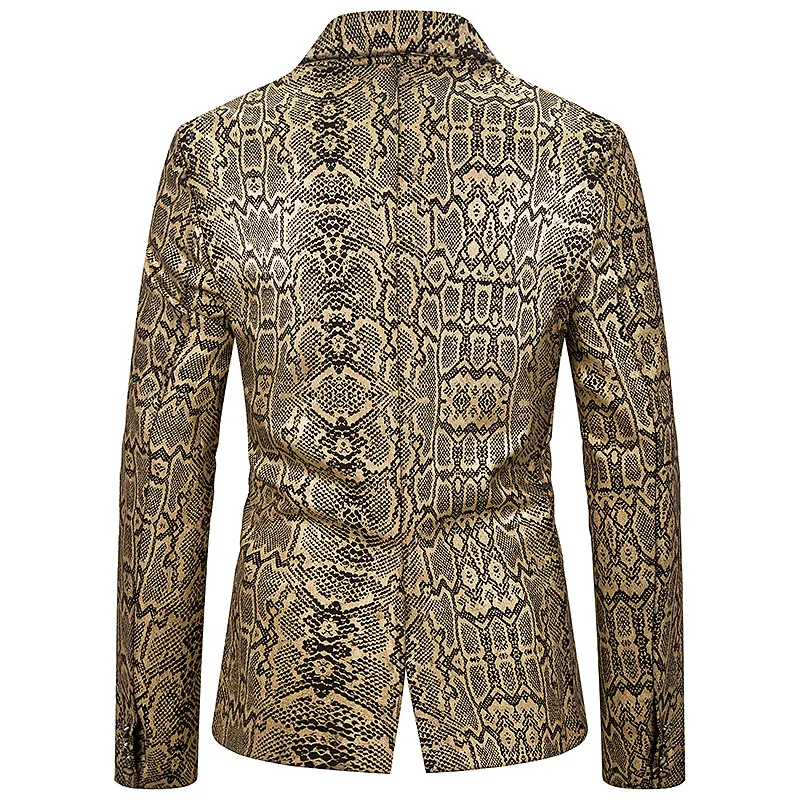 

Loldeal Snake Patter Bronzing Print Mens Luxury Suit Jacket Slim Fit Floral Blazer for Party Wedding Prom