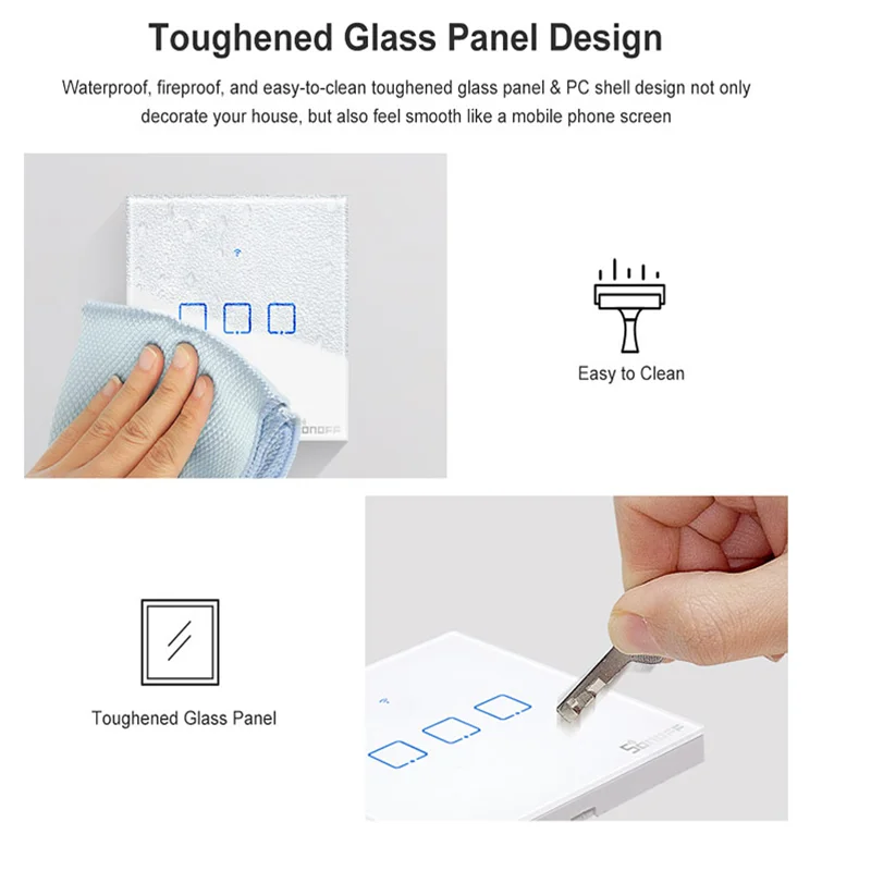 

Itead Sonoff Wall Smart Touch Wifi Switch T0 Toughened Glass Panel Smart Home eWelink Remote Control For Alexa Google Home