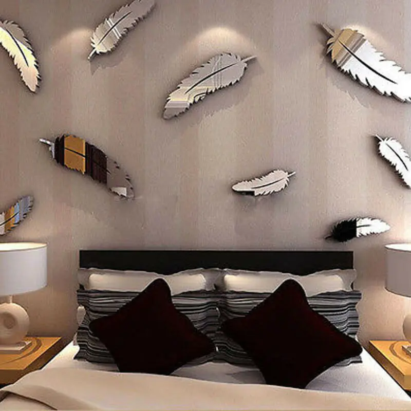 8 шт./компл. съемные зеркальные настенные наклейки с перьями для дома Переводные