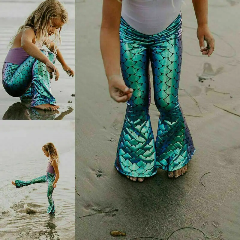 Блестящие леггинсы русалка для девочек вечерние штаны с металлическими рыбками |