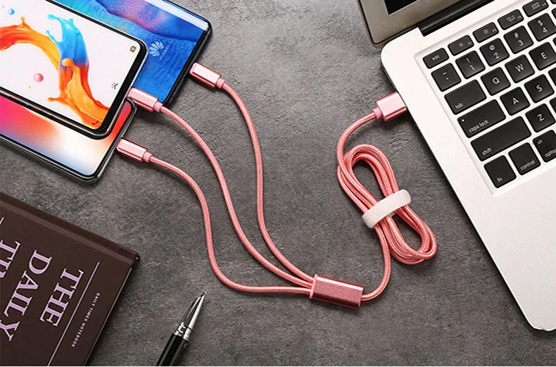 Быстрая зарядка USB линия 3 a кабель для передачи данных type-C кабель для зарядного устройства Micro USB кабель как одна телефонная линия для iPhone7 - Цвет: Розовый