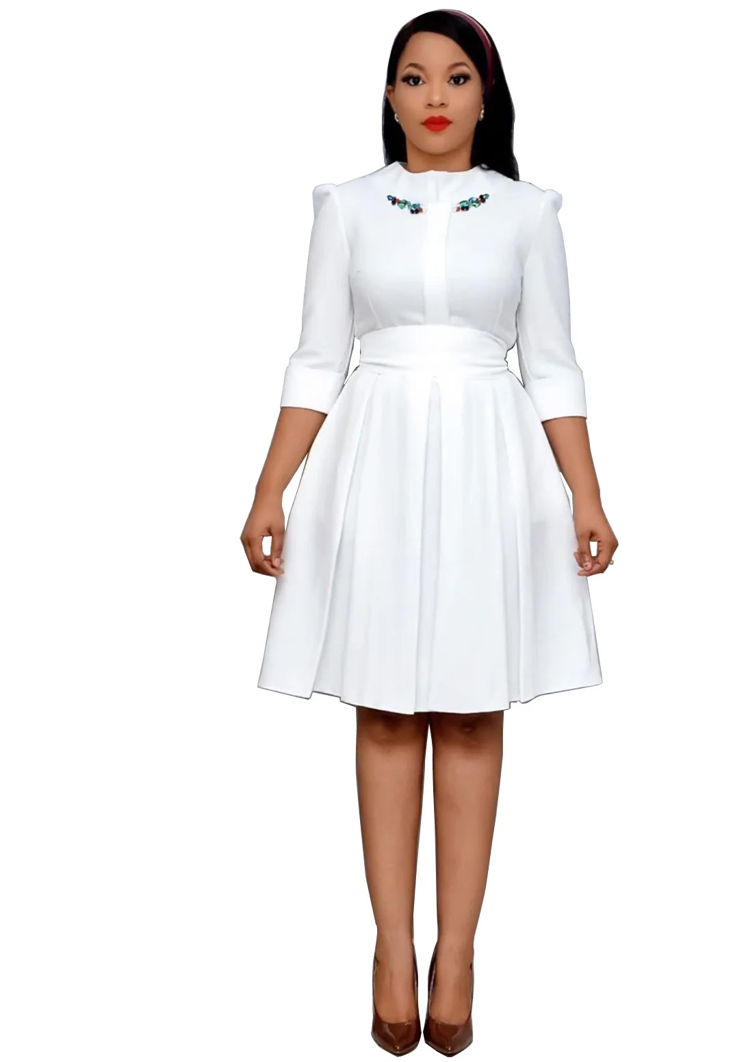 Африканское модное женское платье с вышивкой и двойным воротником