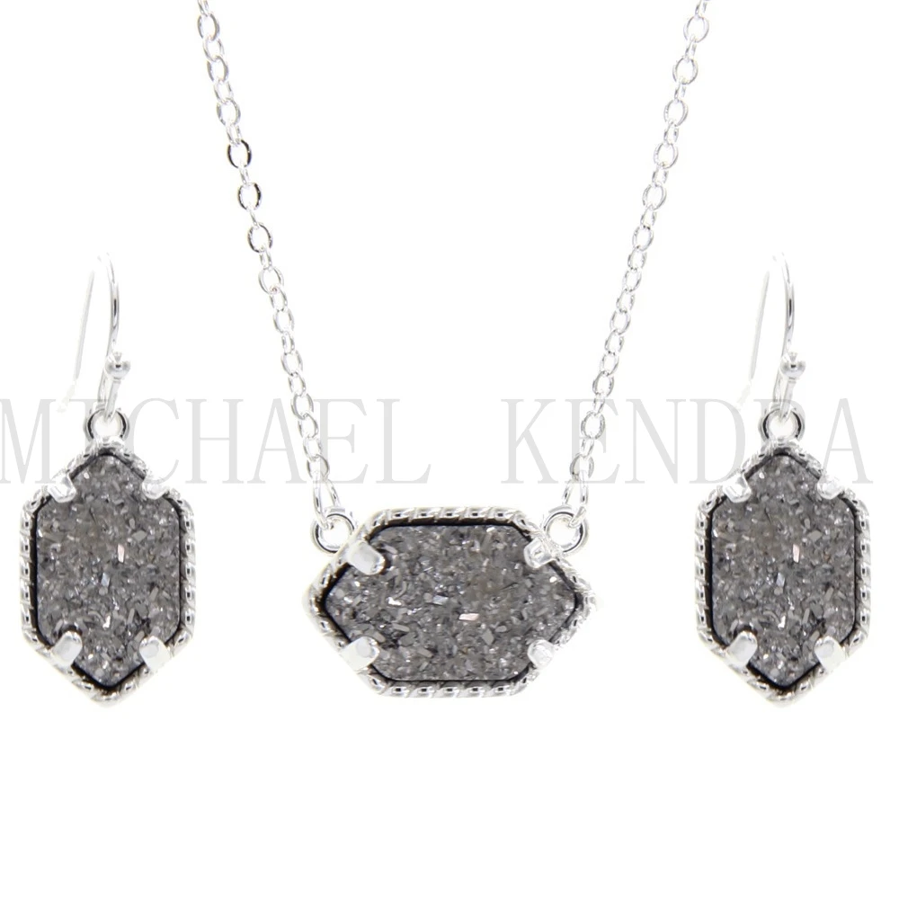 Агат Drusy Ожерелье Серьги Вдохновленный ювелирных изделий набор смолы