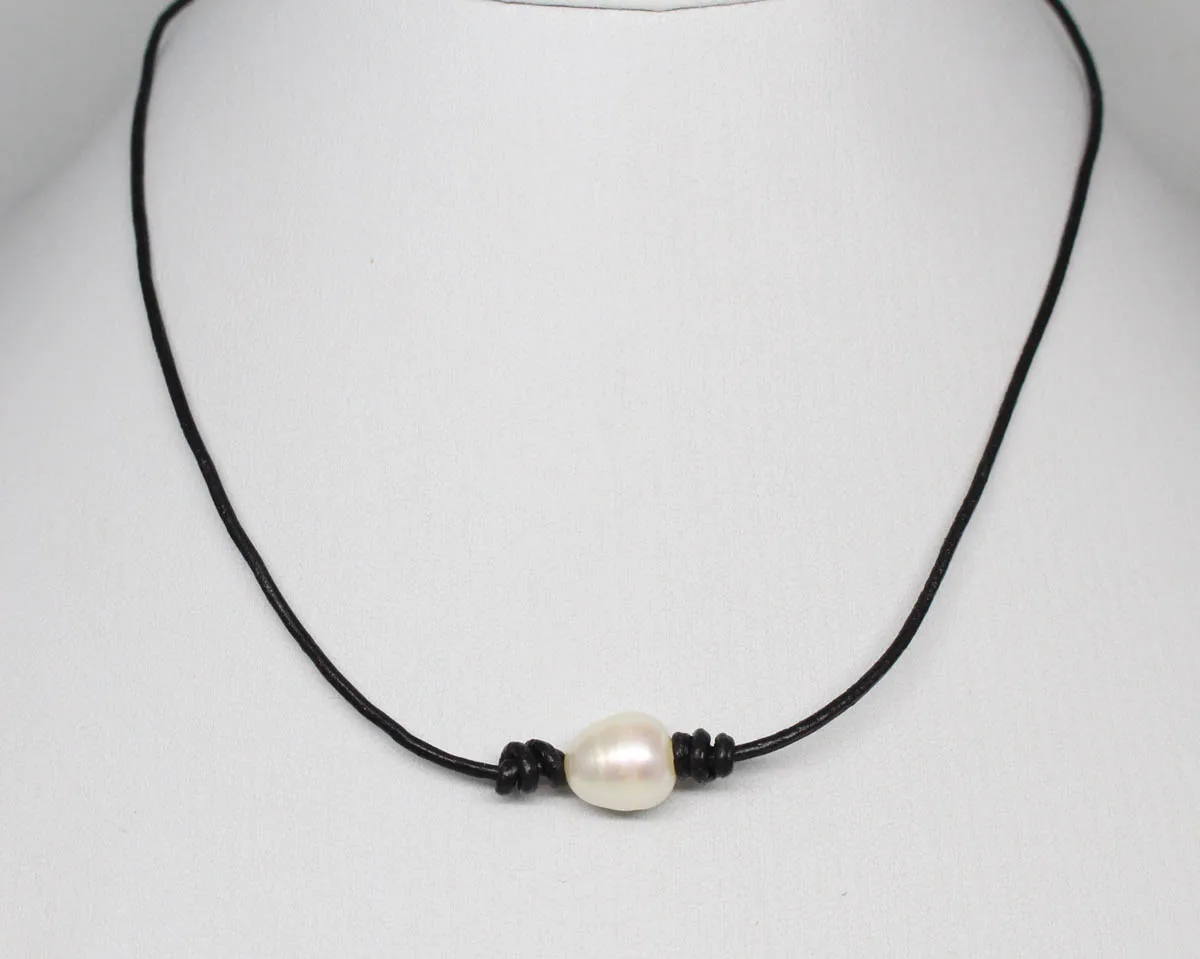 5 нитка черное кожаное ожерелье белый каплевидный жемчуг отдельные бусины 17