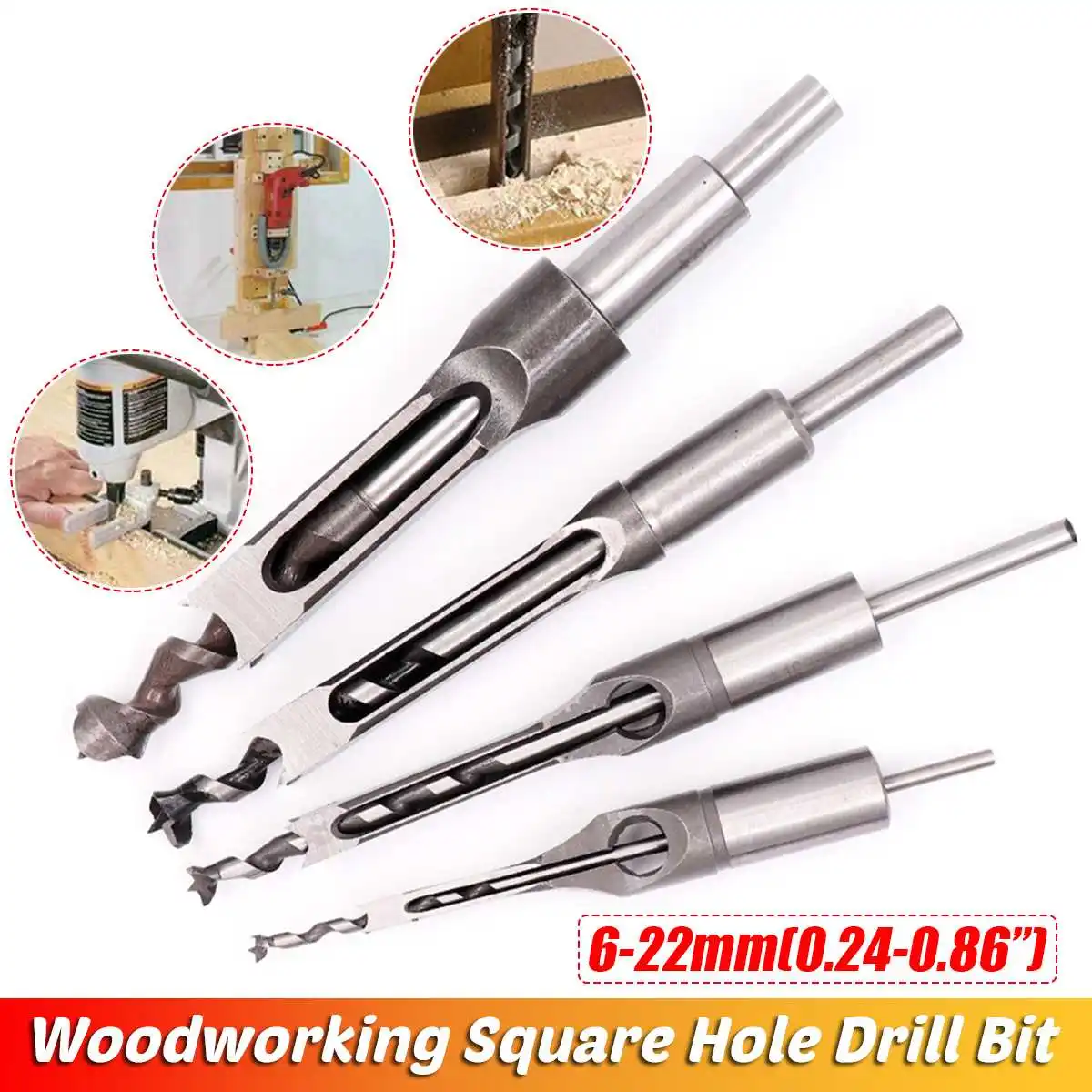

14 Size Twist Drill Bits Square Hole Drill Bits Woodworking Drill Tool Extended Saw Auger Mortising Chisel Extended Saw 6mm~22mm