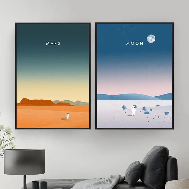 Astronaut Moon Mars Posters and Print Universe Space Canvas Wall Art Print Cartoon Painting Art Pictures Home Room Decoration 1