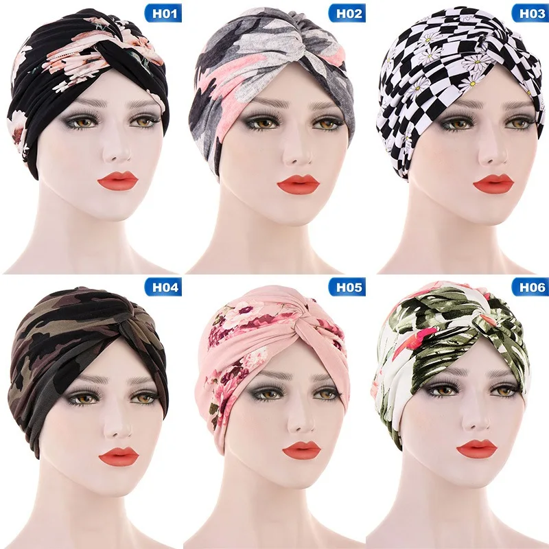 

Women Floral Print Hat Muslim Hijab Chemo Cancer Cap Islamic Hair Loss Hat Head Scarf Turban Satin Liner Inner Cap