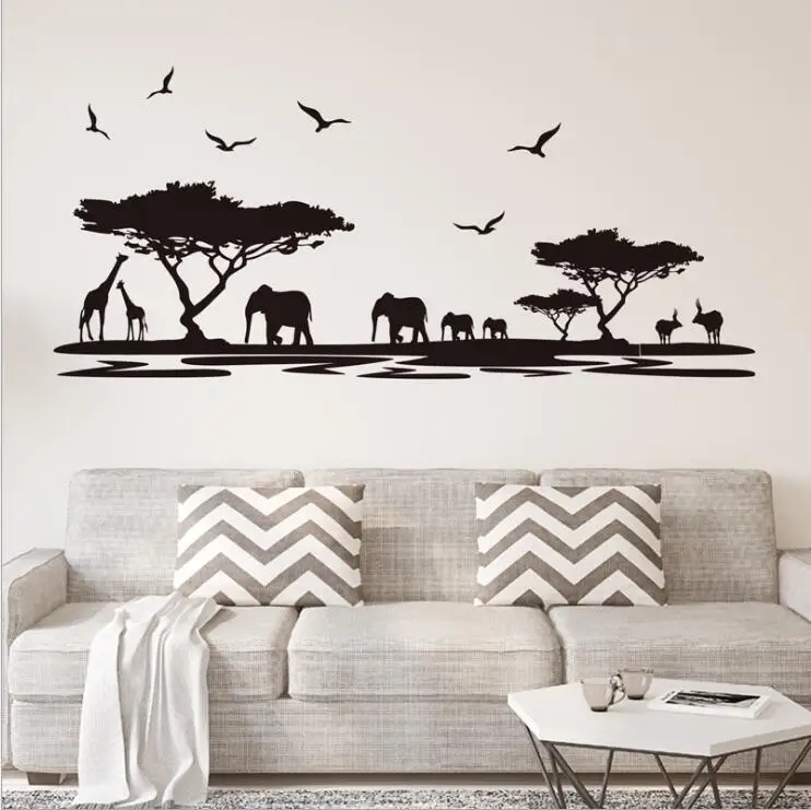 75*160 см африканская Саванна настенные стикеры Современные Черные Животные