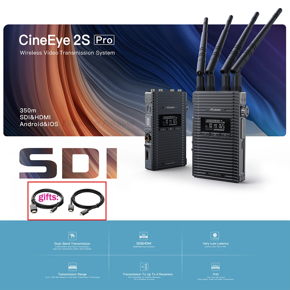 

ACCSOON CineEye 2S Pro 2.4Ghz 5Ghz Dual channel Wireless video Transmission System SDI 1080P-HDMI 350m for Live streaming camera