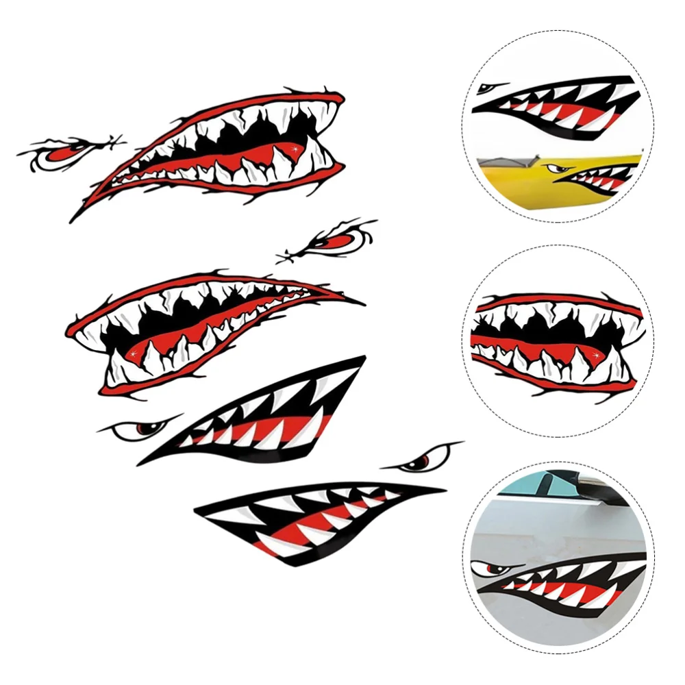 

2 Pairs Creative Car Stickers Boat Decal Shark Mouth Decal Boat Sticker