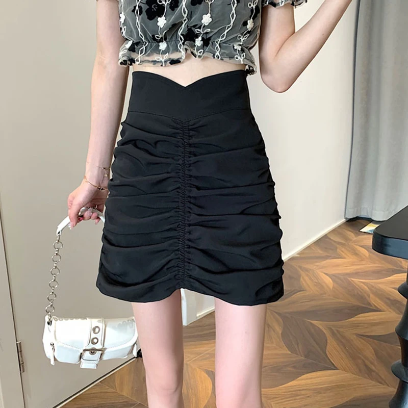 

Summer Slim Pleated Skirt High Waist Zipper Irregular Mini Skirts Women Korean Casual Black White Fashion Streetwear New