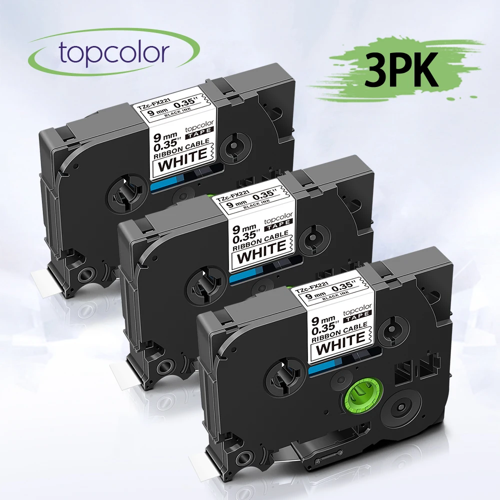 Гибкий ленточный кабель Topcolor 3 шт. лампа FX221 черного цвета на белом 9 мм для P touch H110