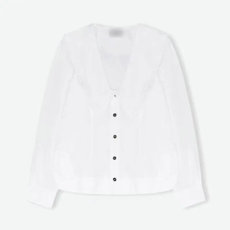 

2021 New Shirt Female Deep V Petal Collar Long Sleeve White Cotton Shirt