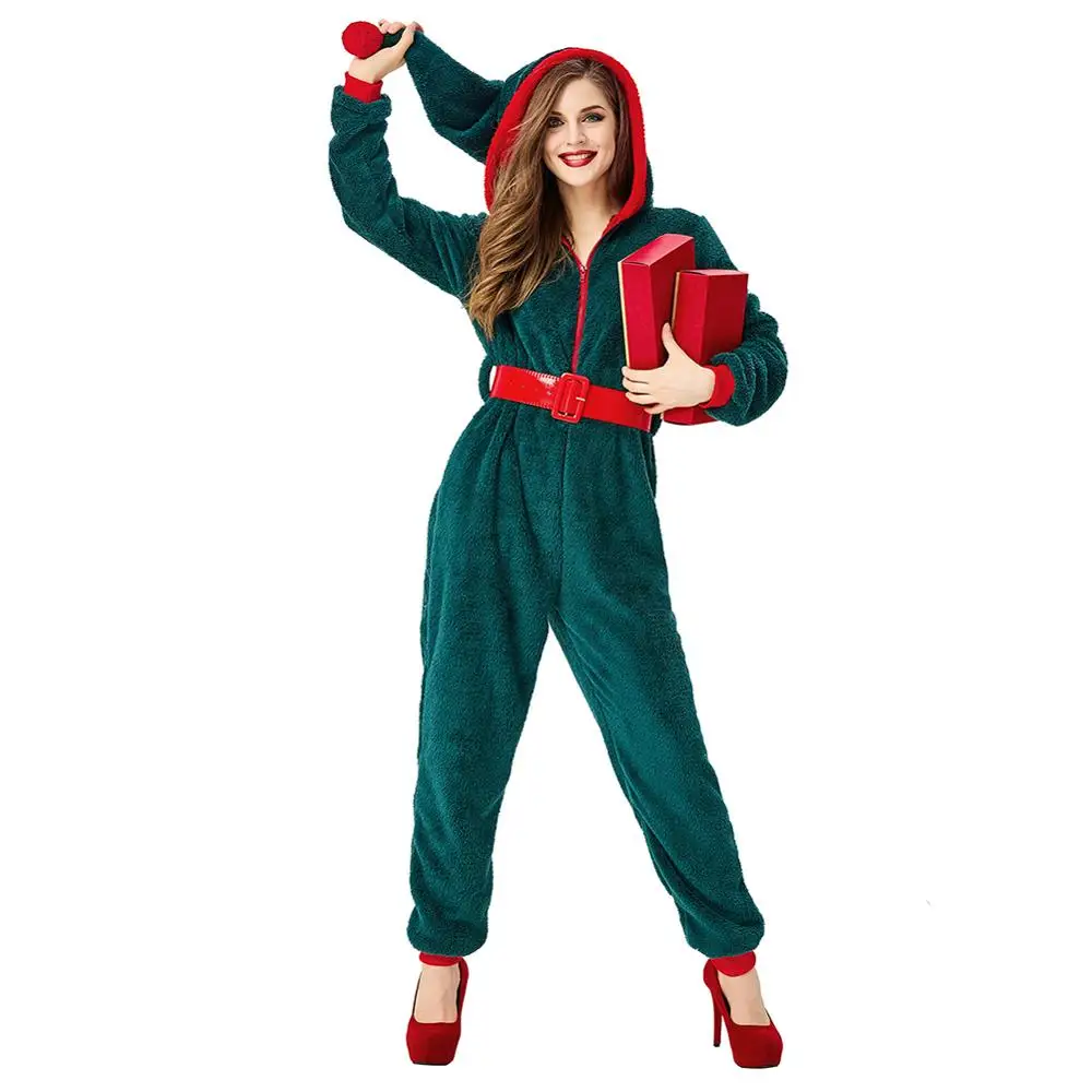 

Adult Women Red Green Christmas Santa Claus Jumpsuit Christmas Costume Cosplay Holidays Dress Clothing