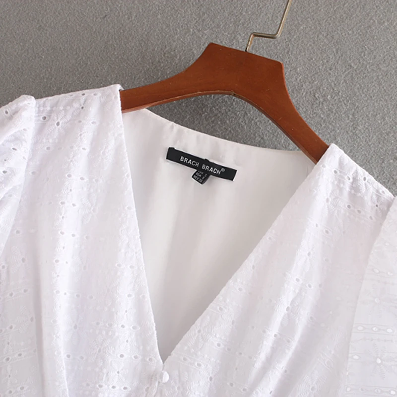 Женское платье с v-образным вырезом AGong белое вышивкой элегантное мини-платье