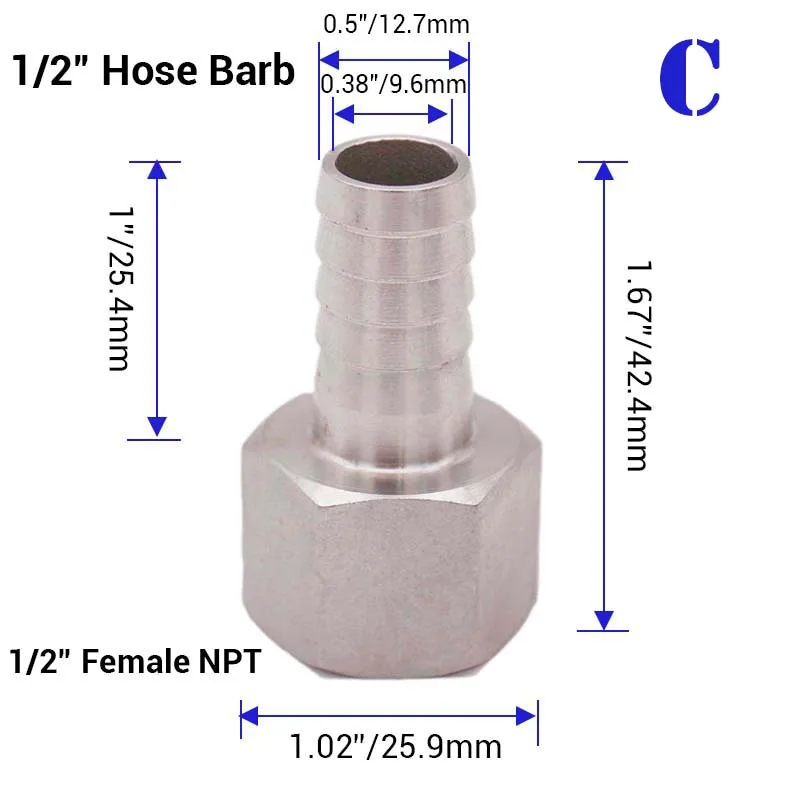 Homebrew пиво 1/" NPT шланг Barb 304 нержавеющая сталь пищевой пивной комплектующие для насоса фитинг