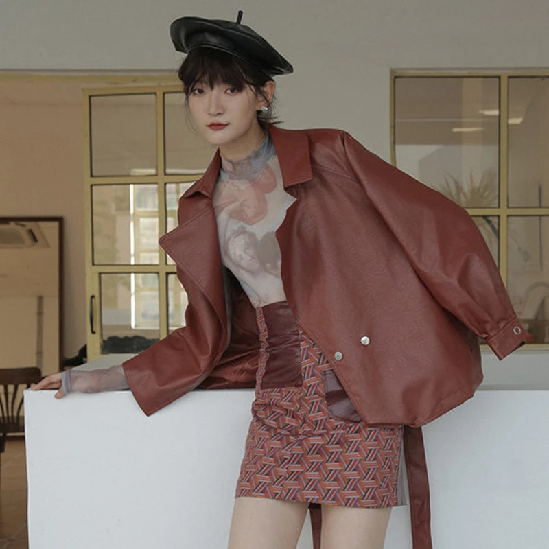 2020 Высококачественная Женская куртка из искусственной кожи с ремнем Офисная