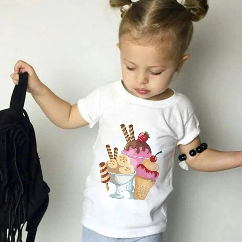 

Summer Clothes Fashion Unisex Best Friend Girl Tees Kids Ice Cream T-shirt Children Loose Short Sleeves Tops 1163